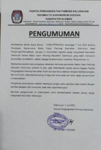 Pengumuman Bakal Calon Pamong Kalurahan Hasil Penjaringan